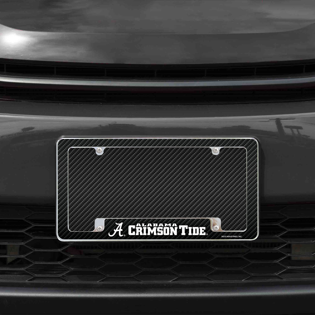 Rico Industries NCAA Alabama Crimson Tide Carbon Fiber 12" x 6" Chrome License Plate Frame-1