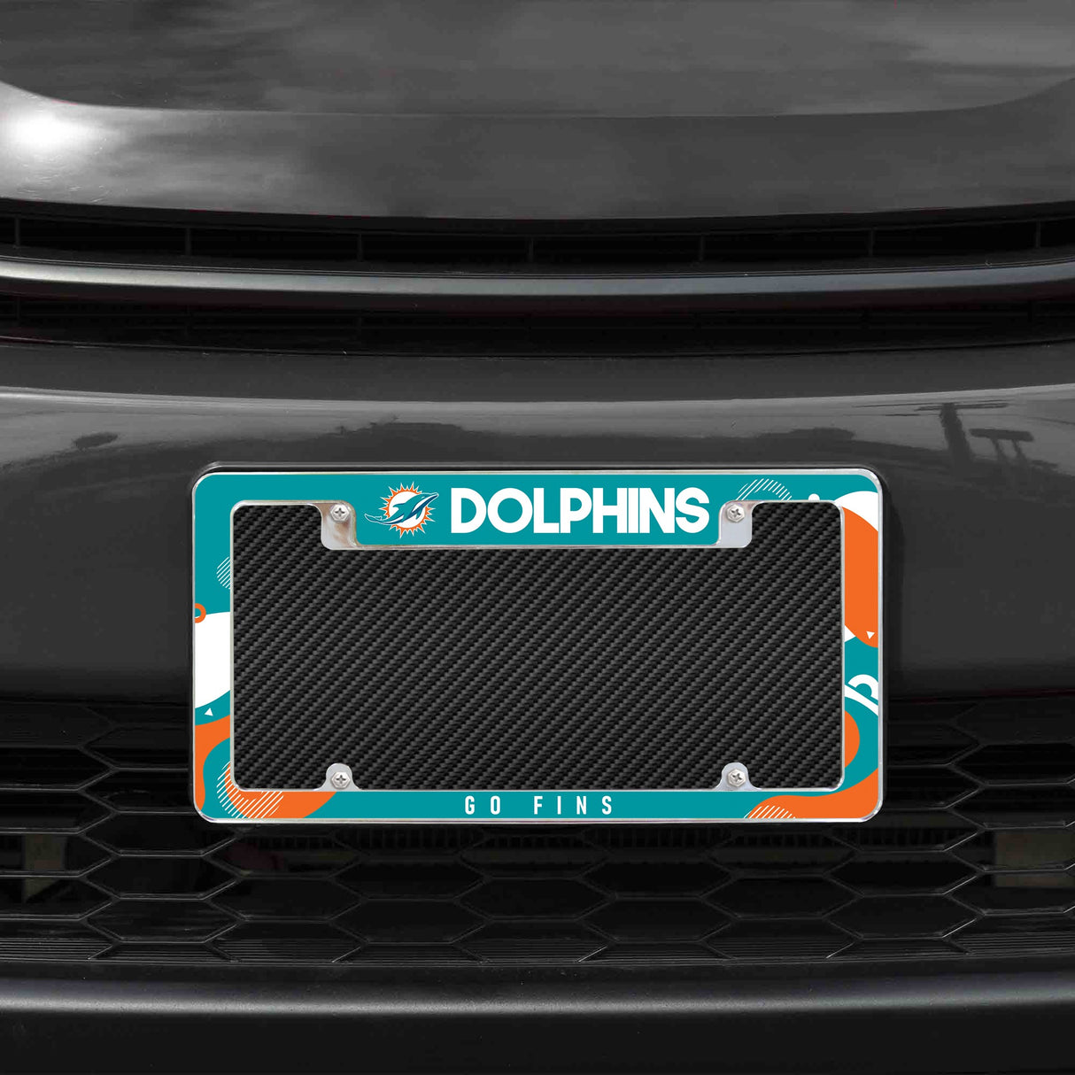 Rico Industries NFL Miami Dolphins Wave 12" x 6" Chrome License Plate Frame-1
