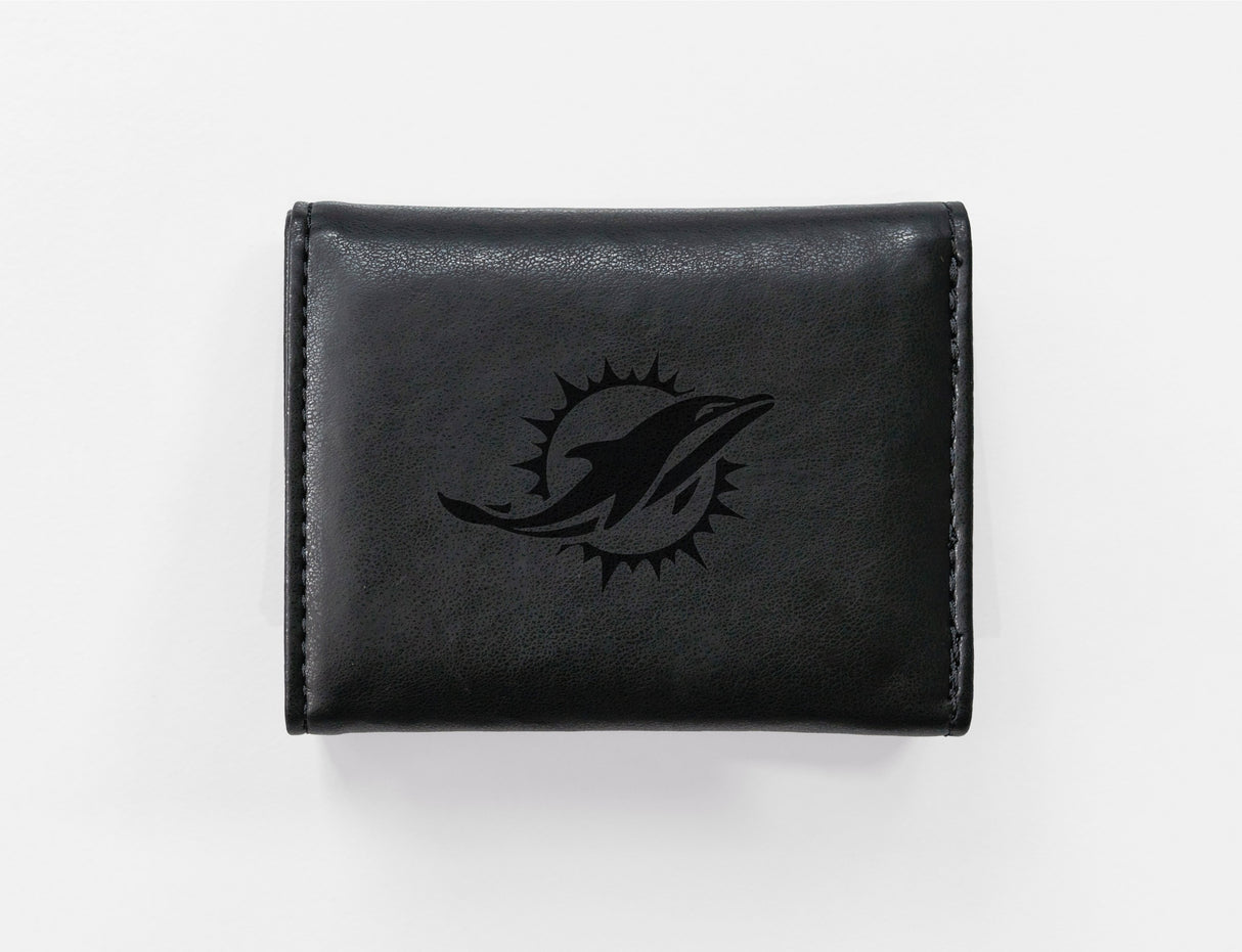 Rico Industries NFL Miami Dolphins Laser Engraved Faux Leather Trifold Wallet-1