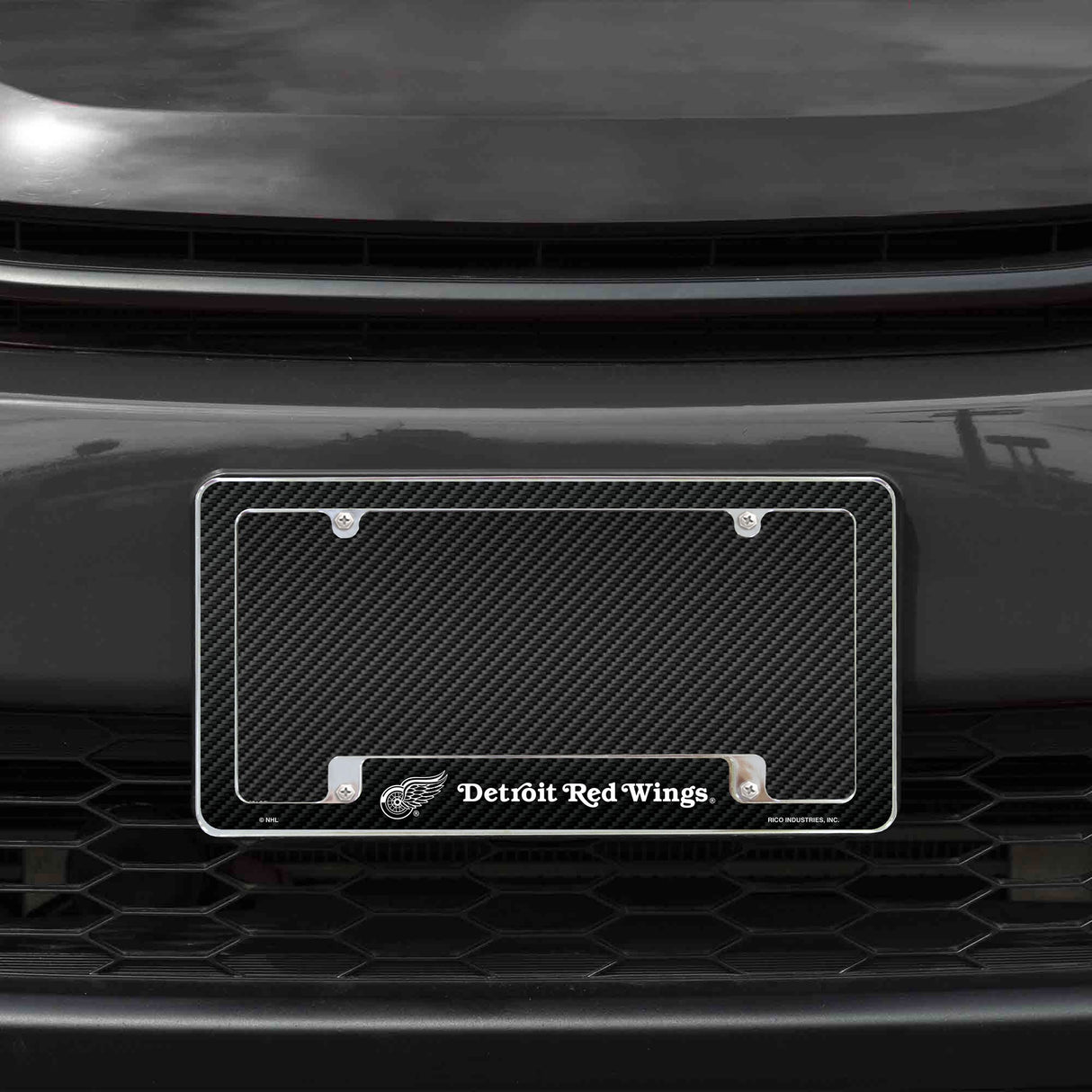 Rico Industries NHL Detroit Red Wings Black 12" x 6" Chrome License Plate Frame-1