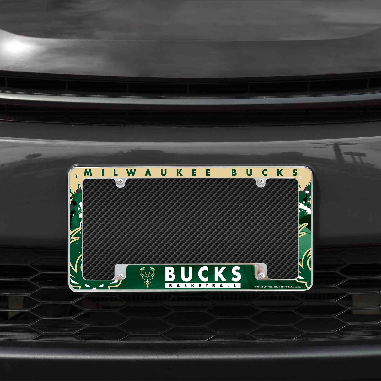 Rico Industries NBA Milwaukee Bucks Primary 12" x 6" Chrome License Plate Frame-1