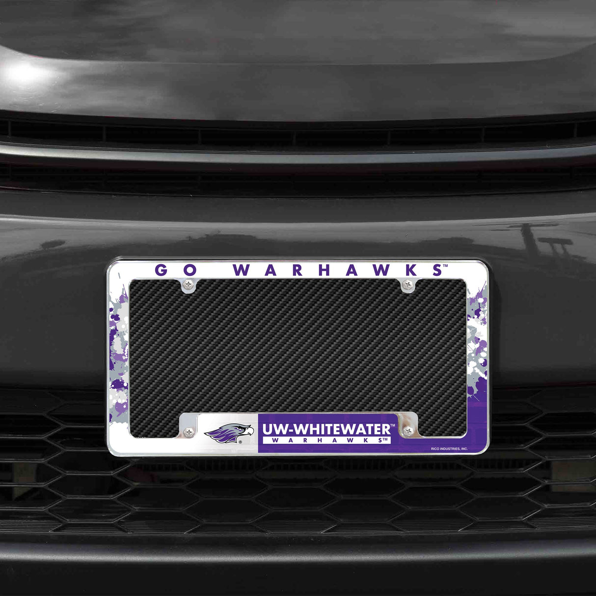 Rico Industries NCAA Wisconsin-Whitewater Warhawks Primary 12" x 6" Chrome License Plate Frame-1