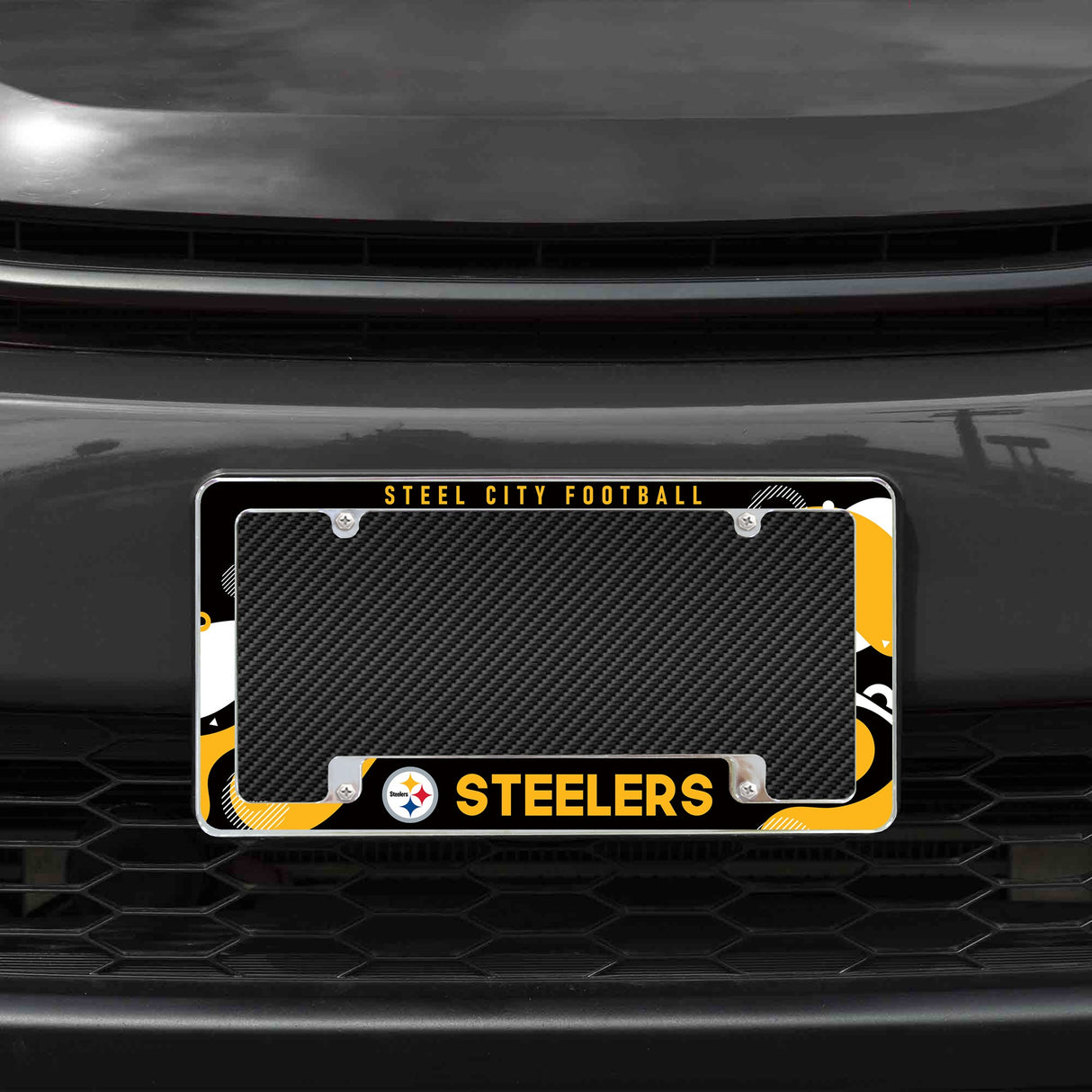 Rico Industries NFL Pittsburgh Steelers Wave 12" x 6" Chrome License Plate Frame-1