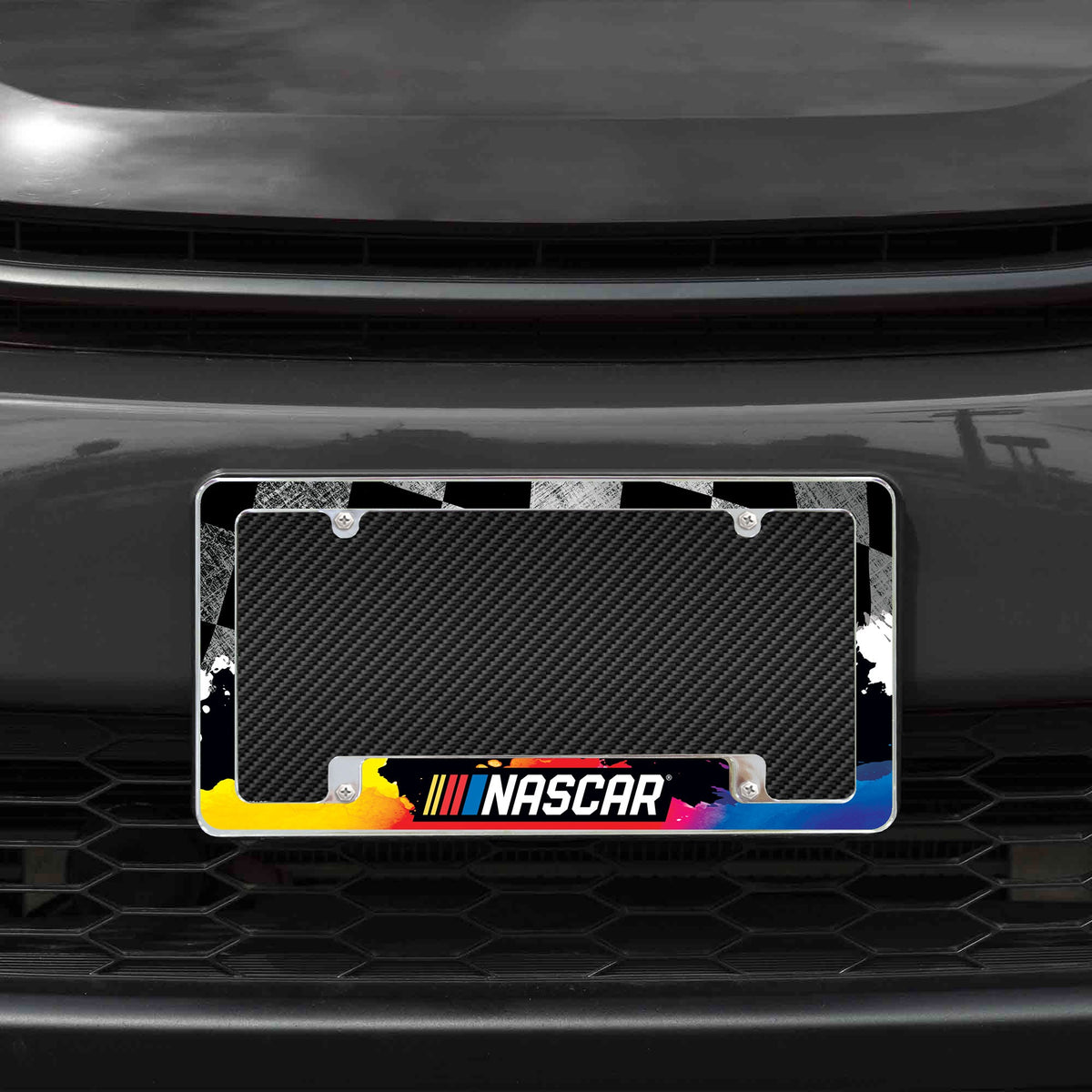 Rico Industries NASCAR Paint Splatter 12" x 6" Chrome License Plate Frame-1