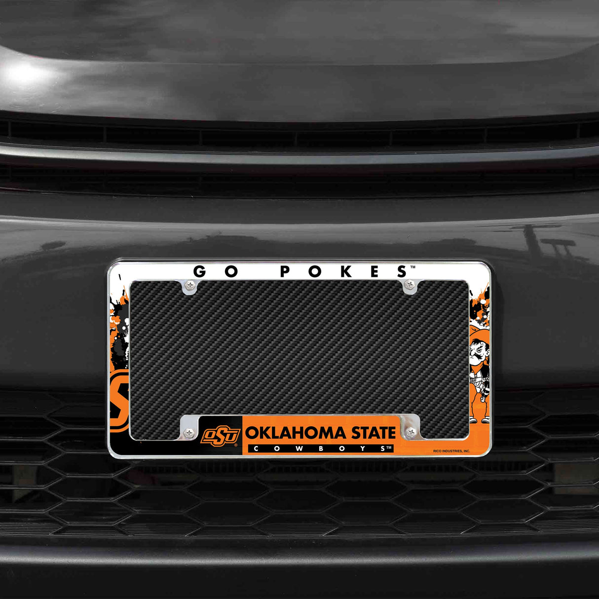 Rico Industries NCAA Oklahoma State Cowboys Primary 12" x 6" Chrome License Plate Frame-1