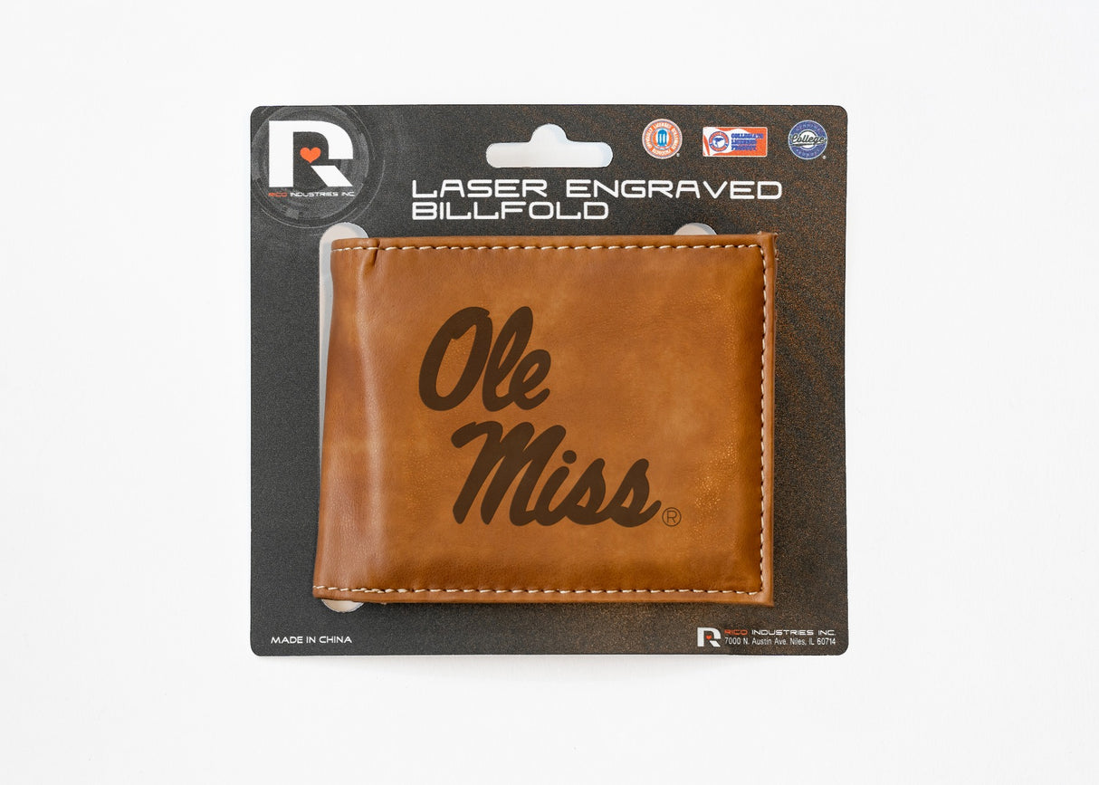 Rico Industries NCAA University of Mississippi - Ole Miss Laser Engraved Billfold Wallet-3