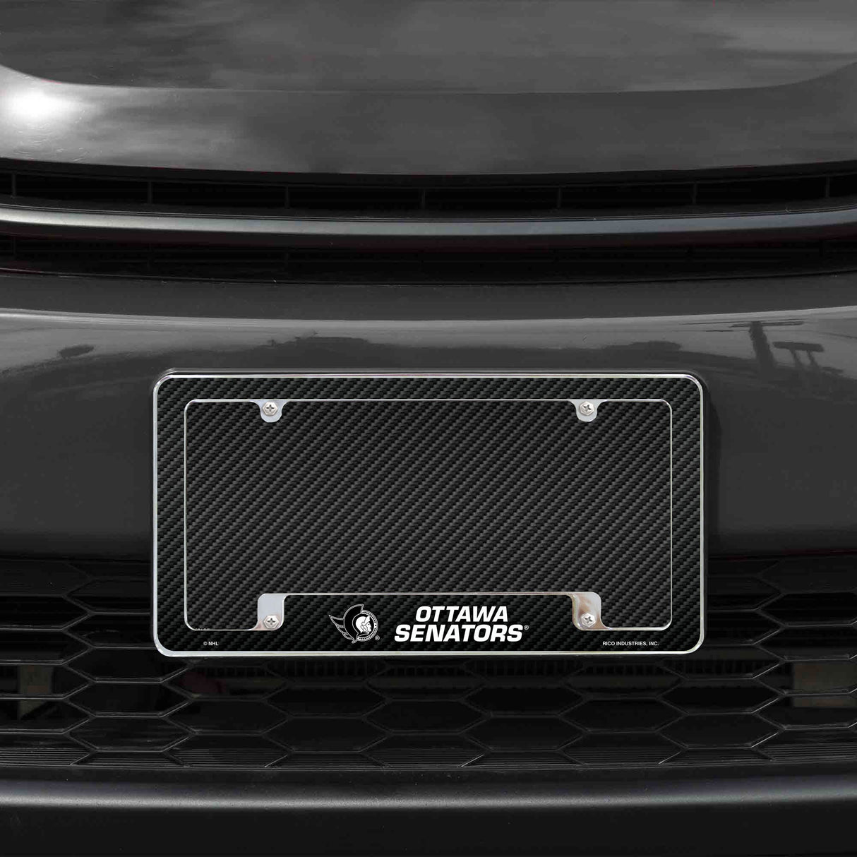 Rico Industries NHL Ottawa Senators Black 12" x 6" Chrome License Plate Frame-1