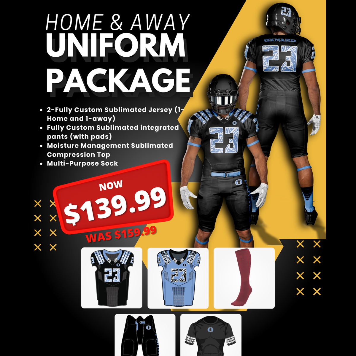 Custom Football Home & Away Uniform Package Team Football Uniform Package