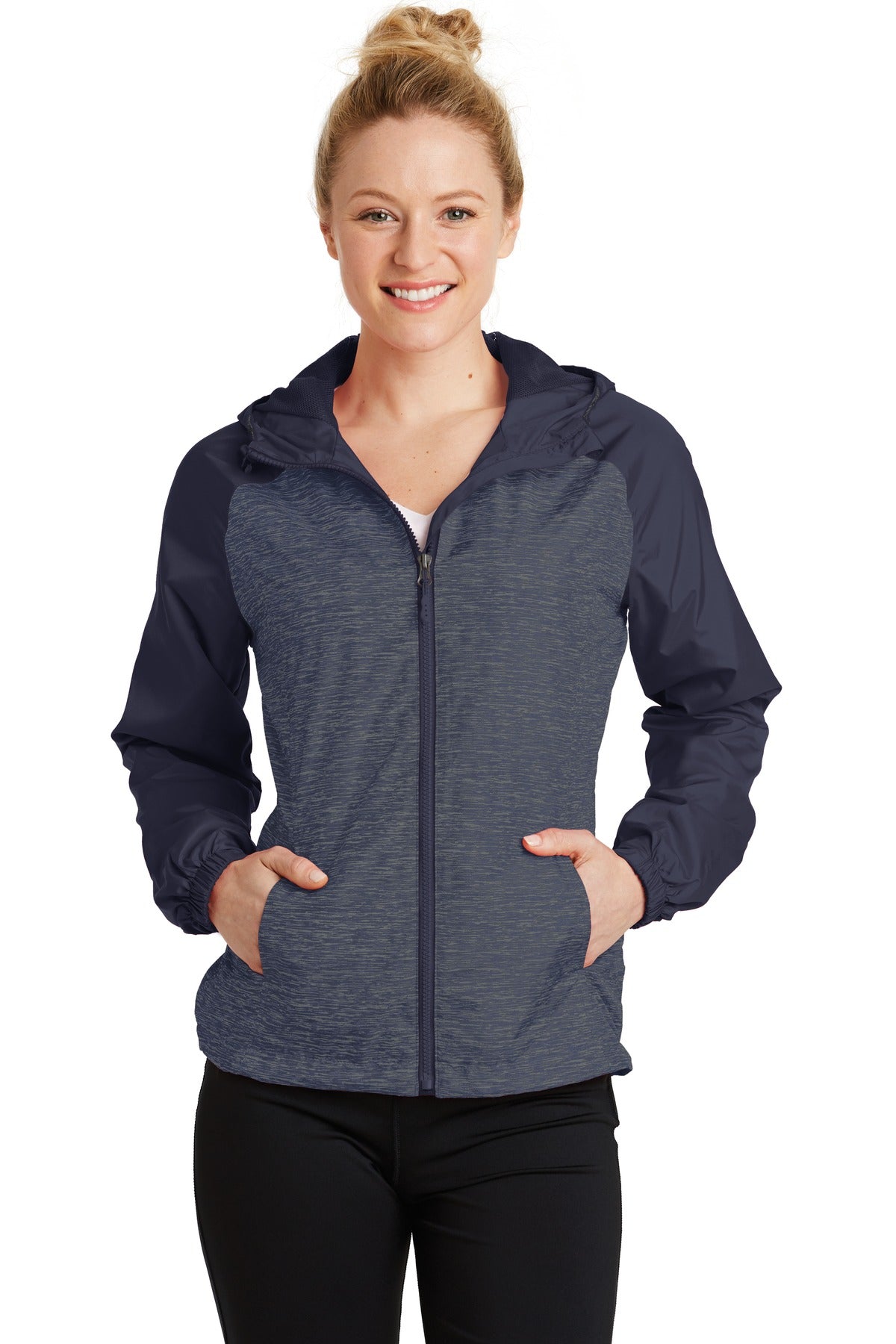 Sport-Tek Women's Heather Colorblock Raglan Hooded Wind Jacket Womens Apparel Jackets & Vests