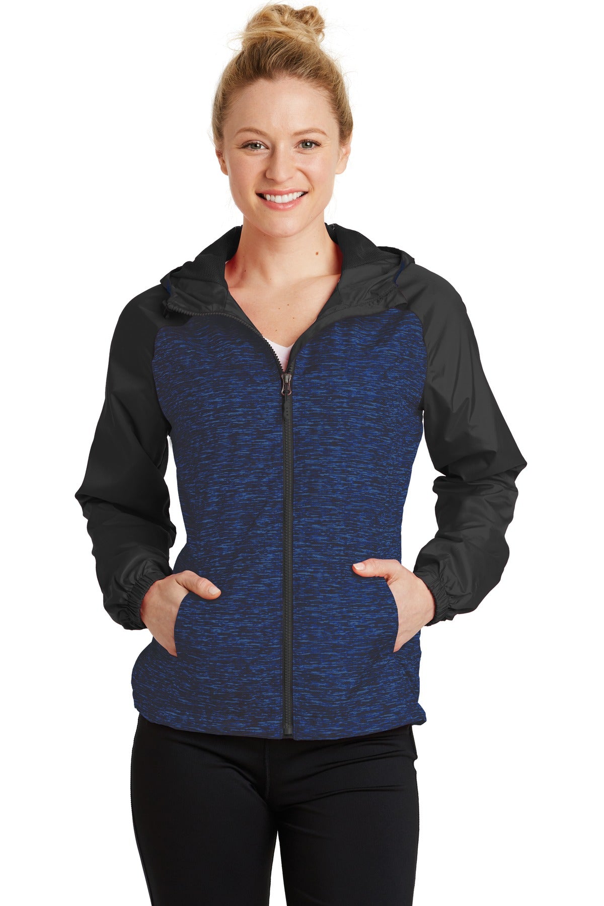 Sport-Tek Women's Heather Colorblock Raglan Hooded Wind Jacket Womens Apparel Jackets & Vests