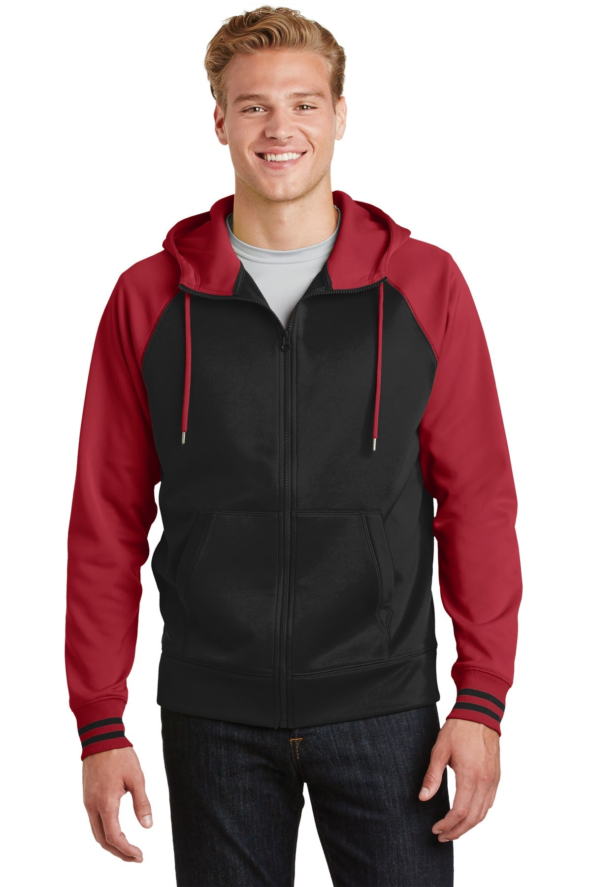 Sport-Tek Men's Sport-Wick Varsity Fleece Full-Zip Hooded Jacket Mens Apparel Jackets & Vests