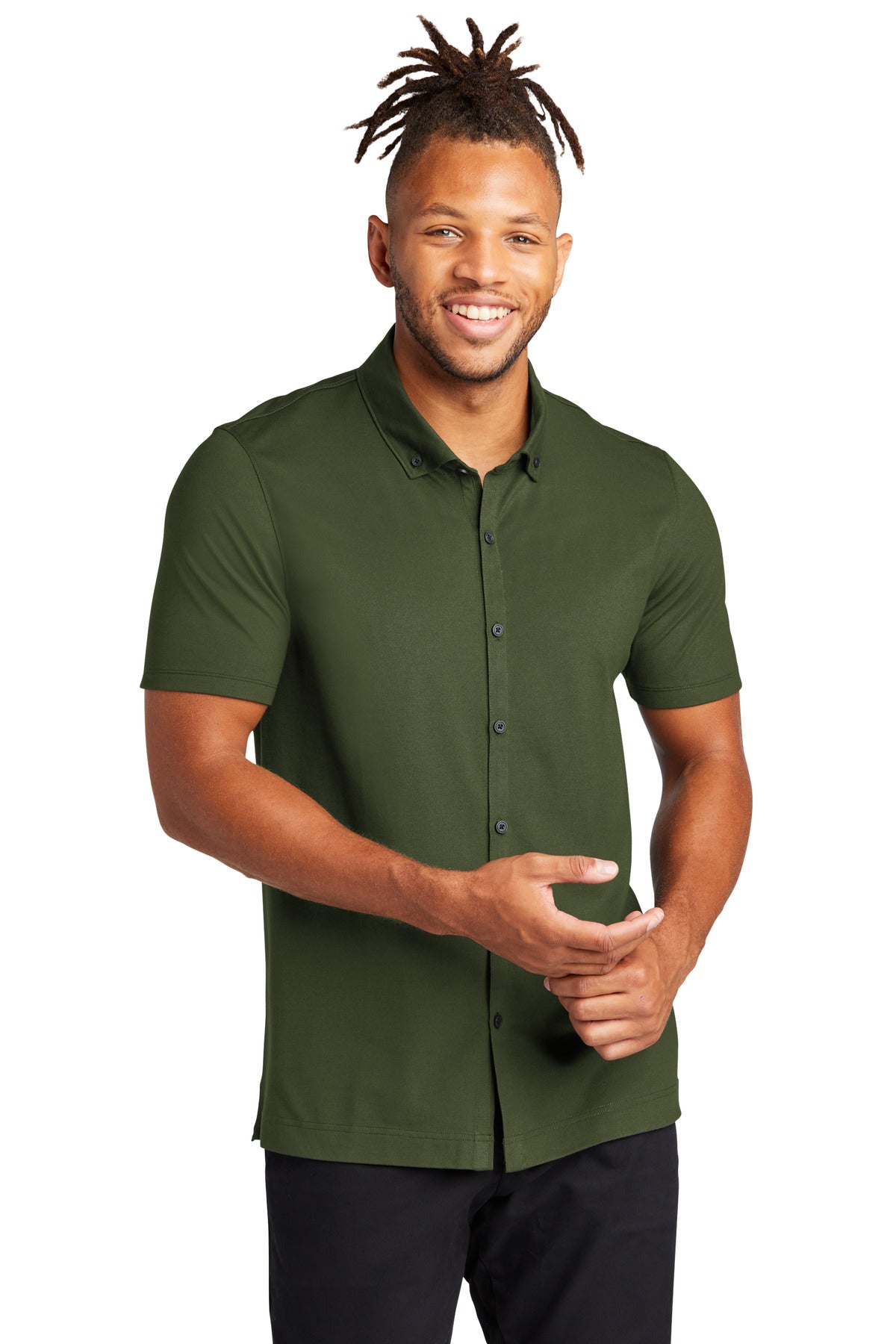 MERCER+METTLE Stretch Pique Full-Button Polo MM1006 Mens Apparel Shirts & Tops