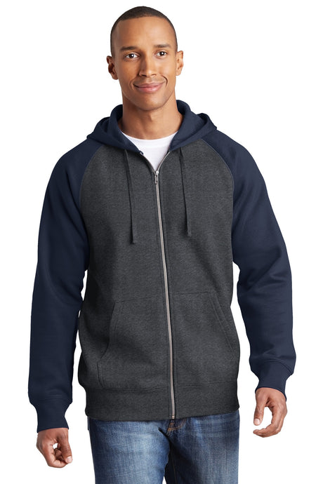 Sport-Tek Men's Raglan Colorblock Full-Zip Hooded Fleece Jacket Mens Apparel Sweatshirts & Fleece