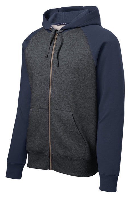 Sport-Tek Men's Raglan Colorblock Full-Zip Hooded Fleece Jacket Mens Apparel Sweatshirts & Fleece