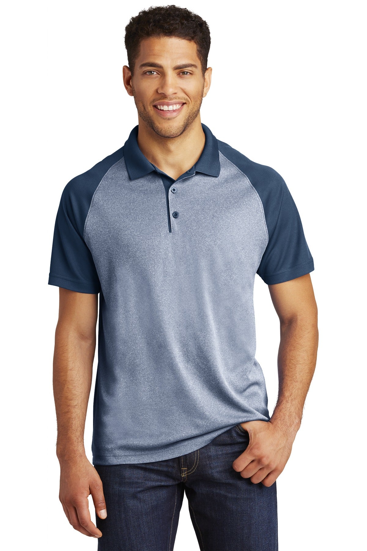 Sport-Tek Men's PosiCharge RacerMesh Raglan Heather Block Polo Mens Apparel Shirts & Tops