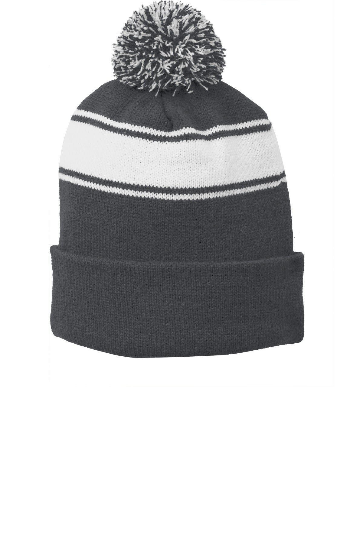 Sport-Tek Stripe Pom Pom Beanie Unisex Accessories Hats & Caps