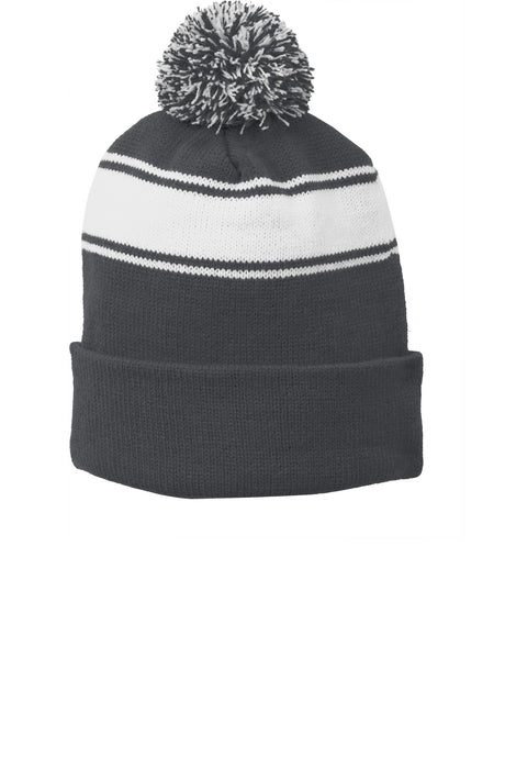 Sport-Tek Stripe Pom Pom Beanie Unisex Accessories Hats & Caps