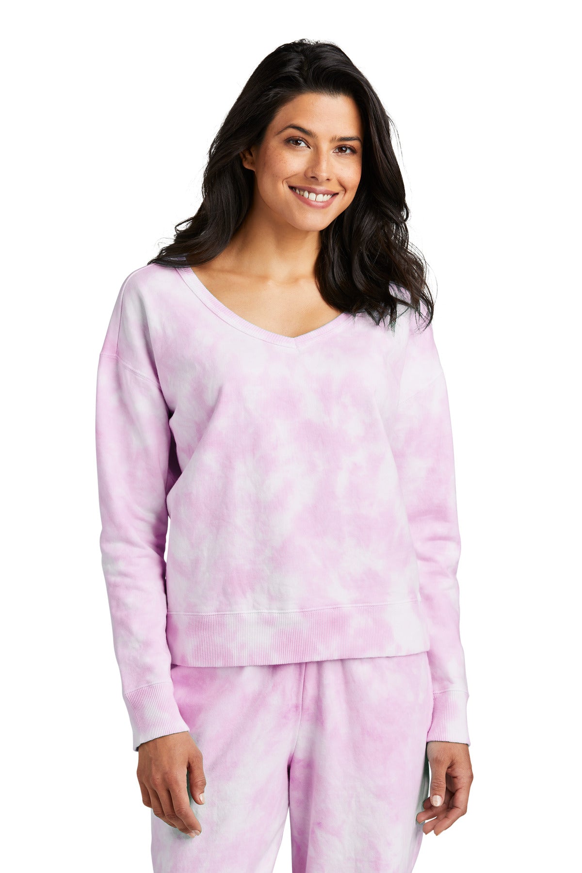 Port & Company Ladies Beach Wash Cloud Tie-Dye V-Neck Sweatshirt LPC140V Womens Apparel Shirts & Tops