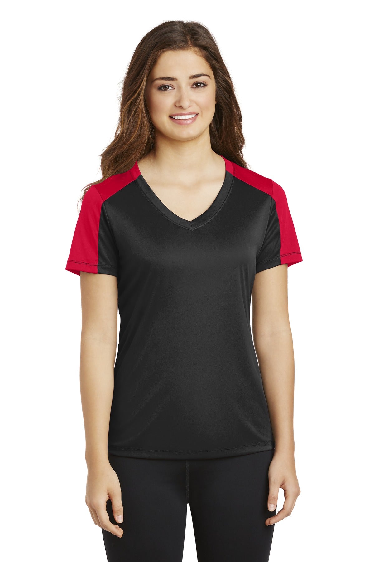 Sport-Tek Women's PosiCharge Competitor Sleeve-Blocked V-Neck Tee LST354