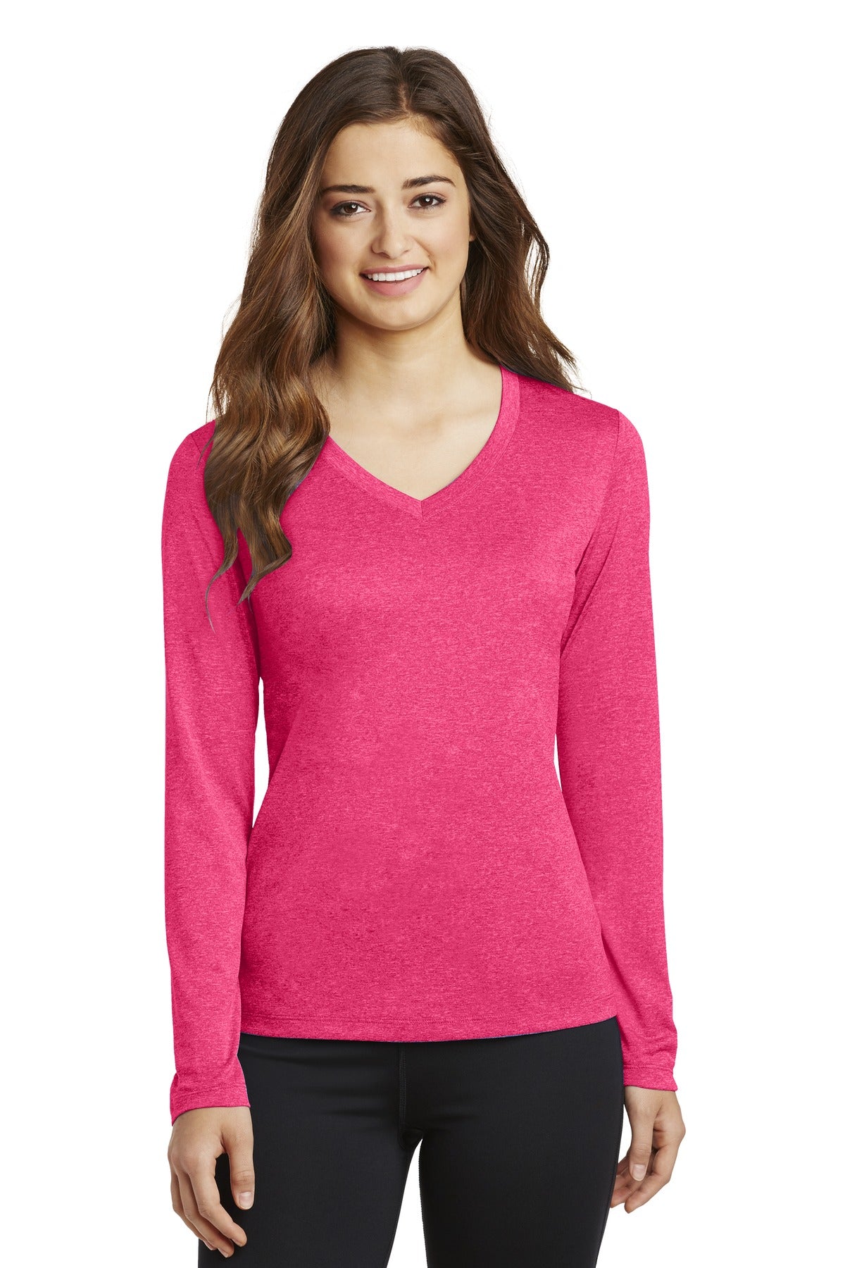 Sport-Tek Women's Long Sleeve Heather Contender V-Neck Tee LST360LS Womens Apparel Shirts & Tops
