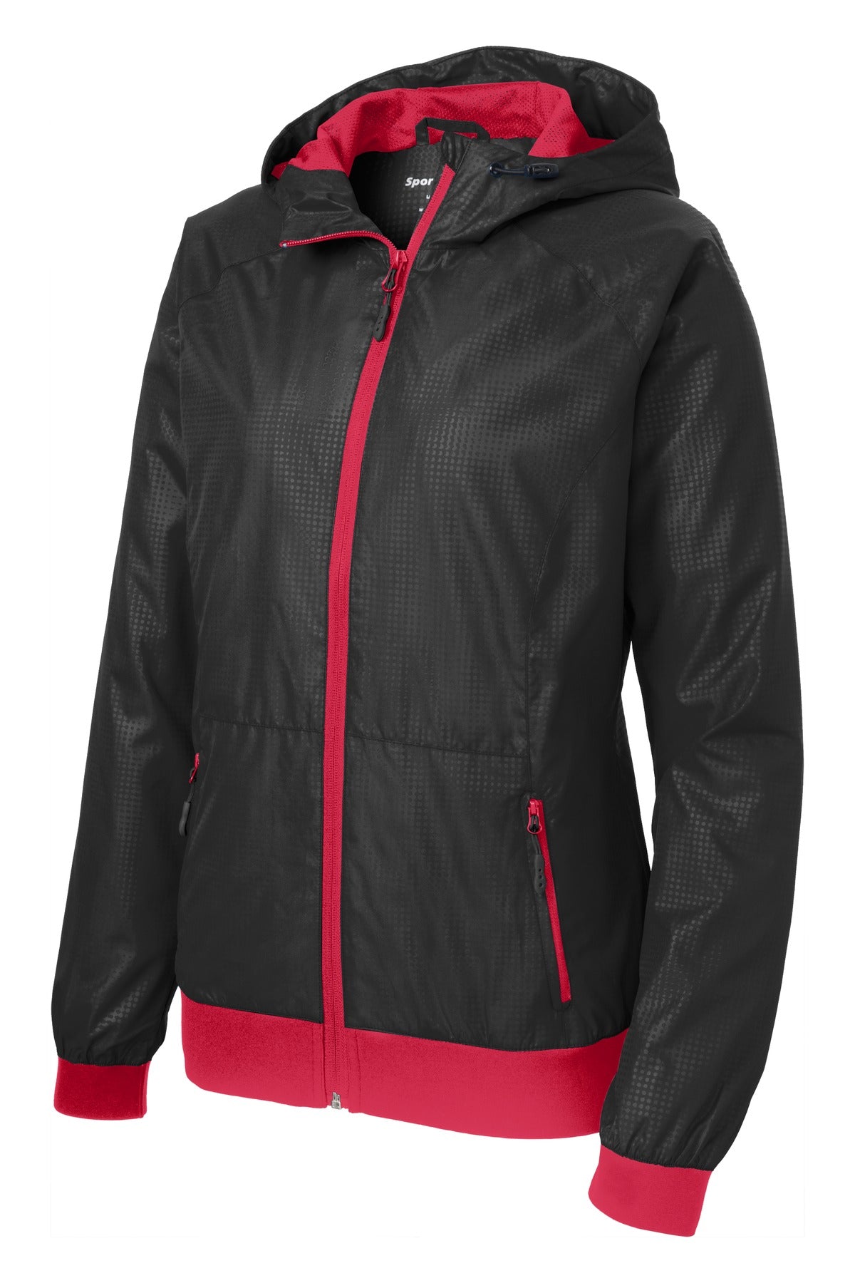 Sport-Tek Women's Embossed Hooded Wind Jacket LST53 Womens Apparel Jackets & Vests