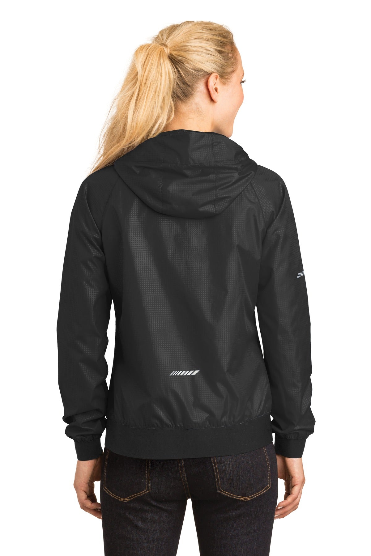 Sport-Tek Women's Embossed Hooded Wind Jacket LST53 Womens Apparel Jackets & Vests