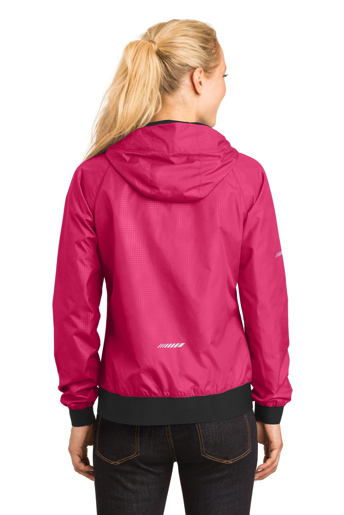 Sport-Tek Women's Embossed Hooded Wind Jacket LST53 Womens Apparel Jackets & Vests