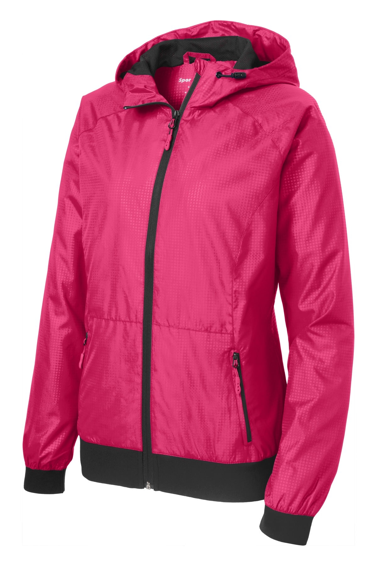Sport-Tek Women's Embossed Hooded Wind Jacket LST53 Womens Apparel Jackets & Vests