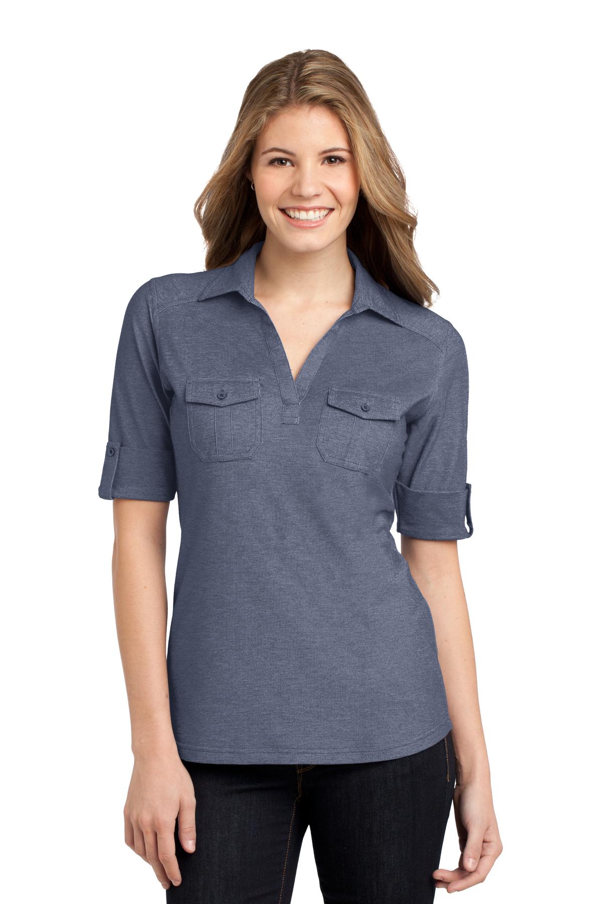 Port Authority Ladies Oxford Pique Double Pocket Polo. L557