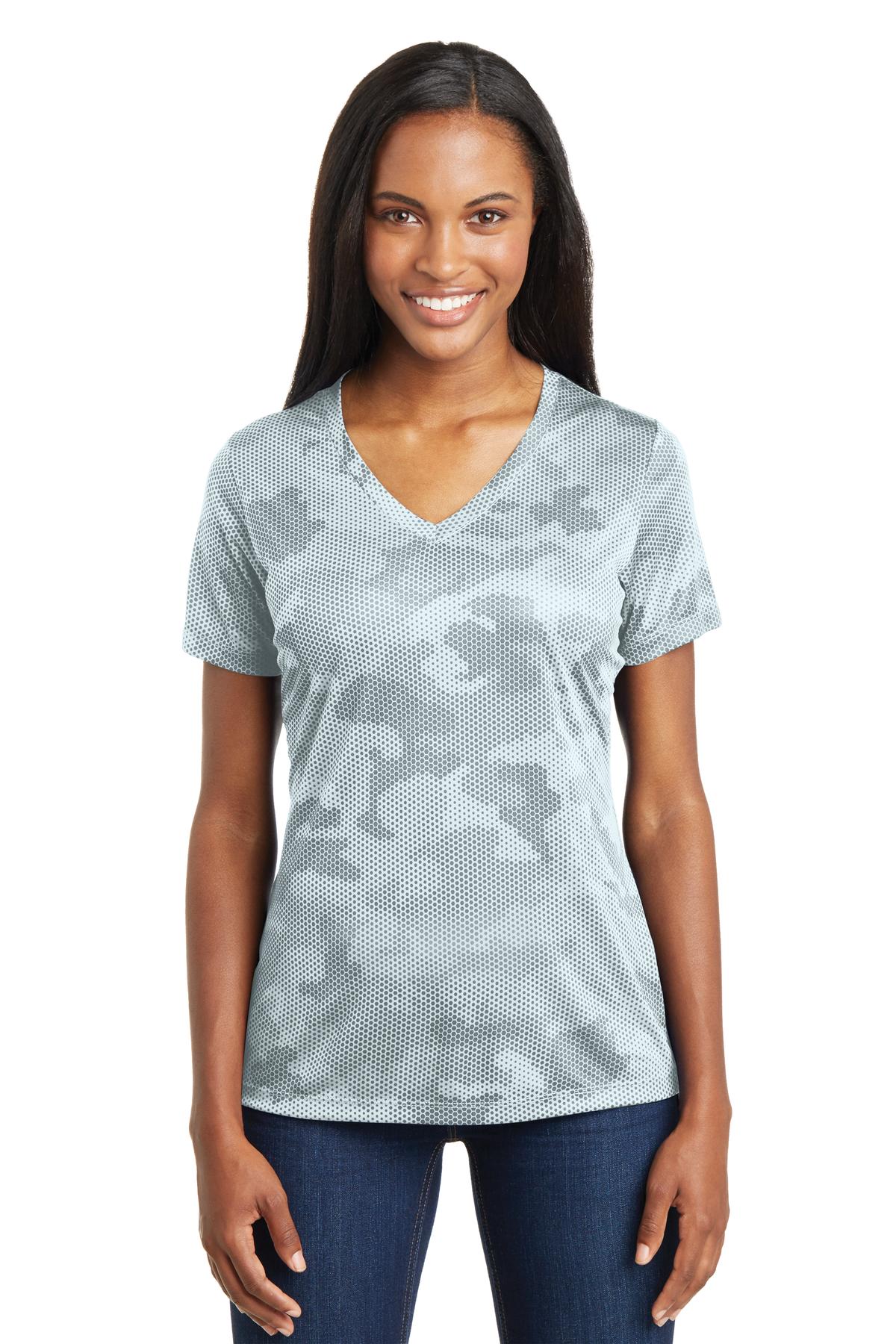 Sport-Tek Women's Camo Hex V-Neck Tee LST370