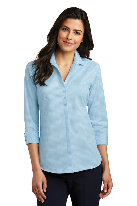 Port Authority Ladies 3/4-Sleeve Micro Tattersall Easy Care Shirt. LW643 Womens Apparel Shirts & Tops