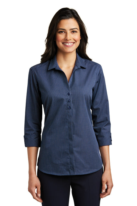 Port Authority Ladies 3/4-Sleeve Micro Tattersall Easy Care Shirt. LW643 Womens Apparel Shirts & Tops