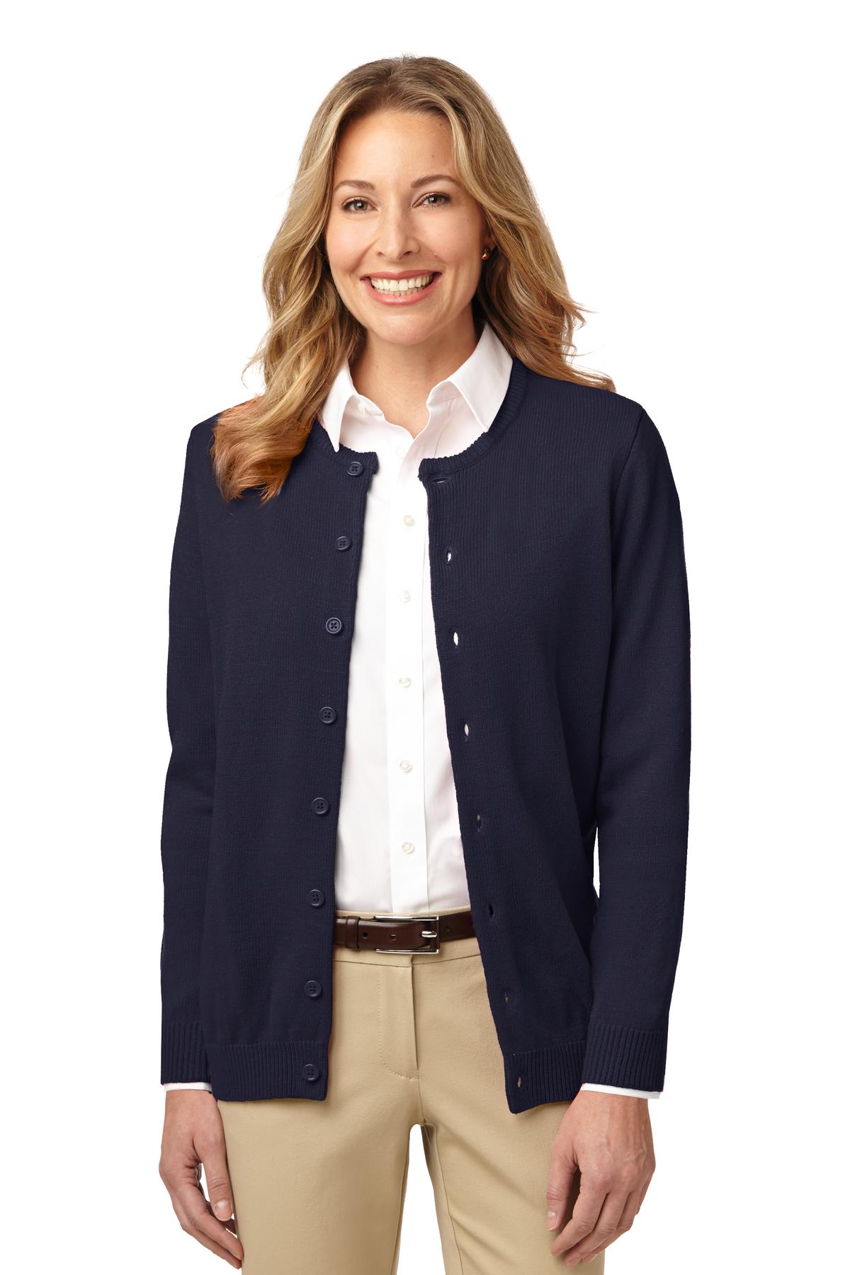 Port Authority Ladies Value Jewel-Neck Cardigan Sweater. LSW304 Womens Apparel Sweatshirts & Fleece