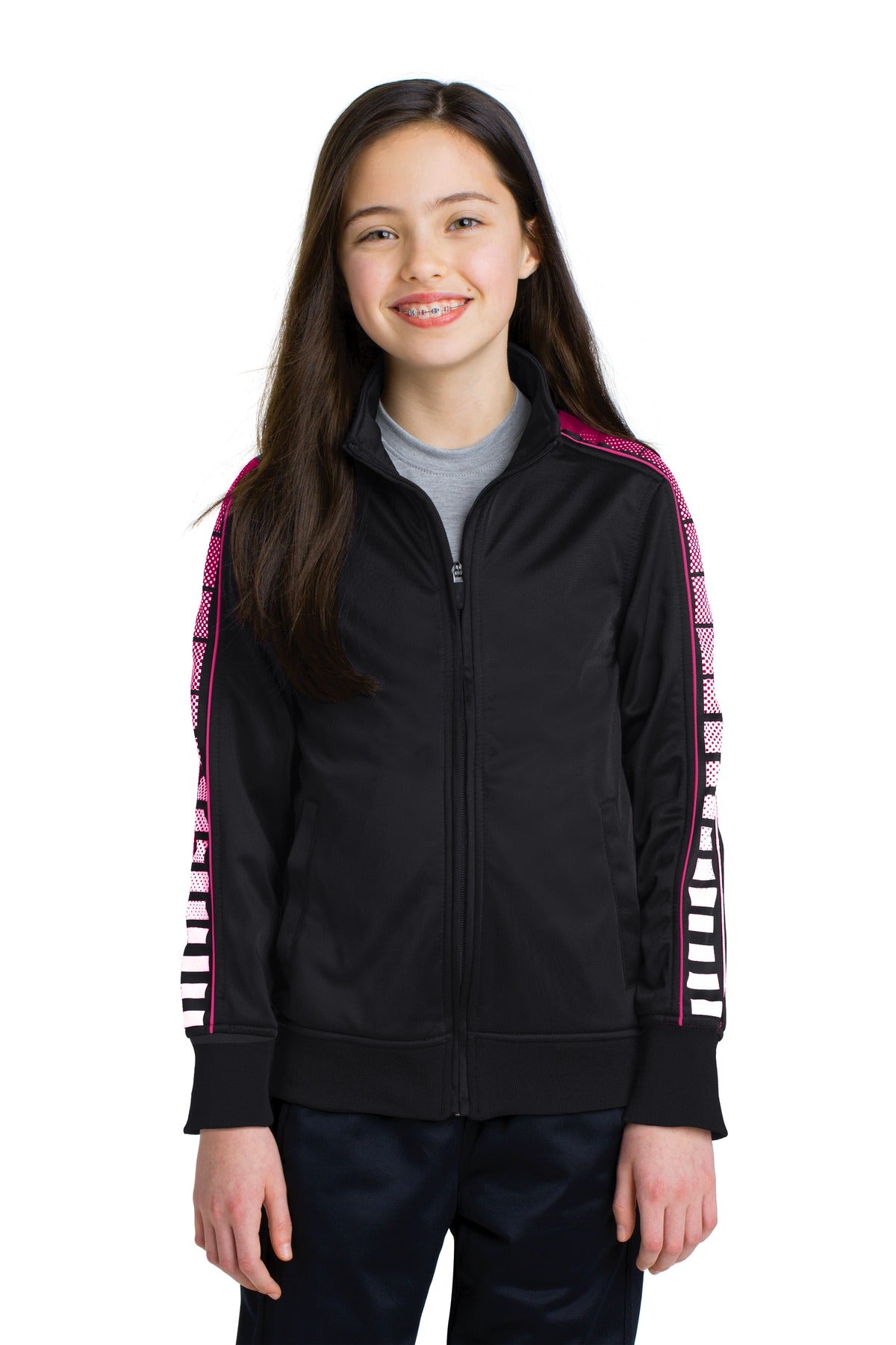 Sport-Tek Youth Dot Sublimation Tricot Track Jacket Youth Apparel Jackets & Vests