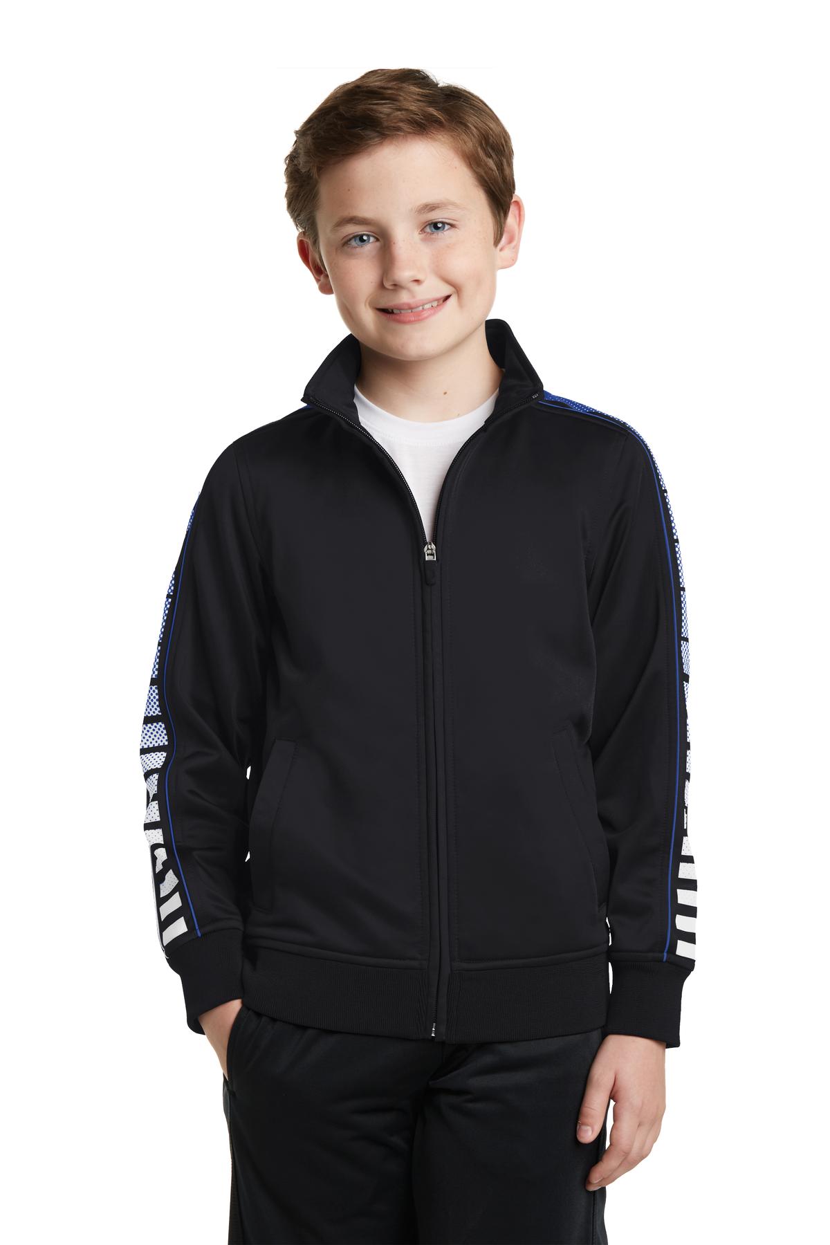 Sport-Tek Youth Dot Sublimation Tricot Track Jacket Youth Apparel Jackets & Vests
