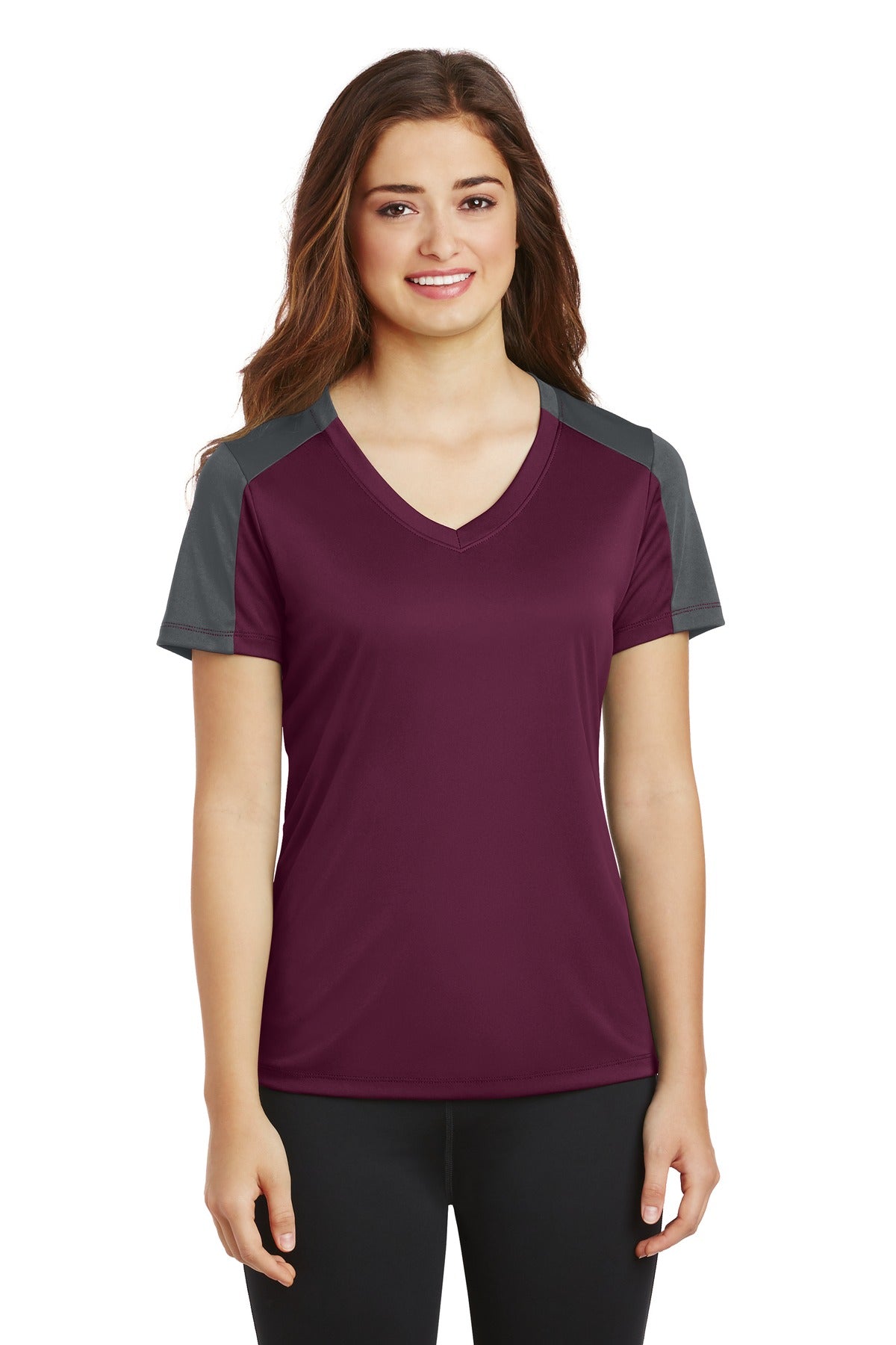 Sport-Tek Women's PosiCharge Competitor Sleeve-Blocked V-Neck Tee LST354