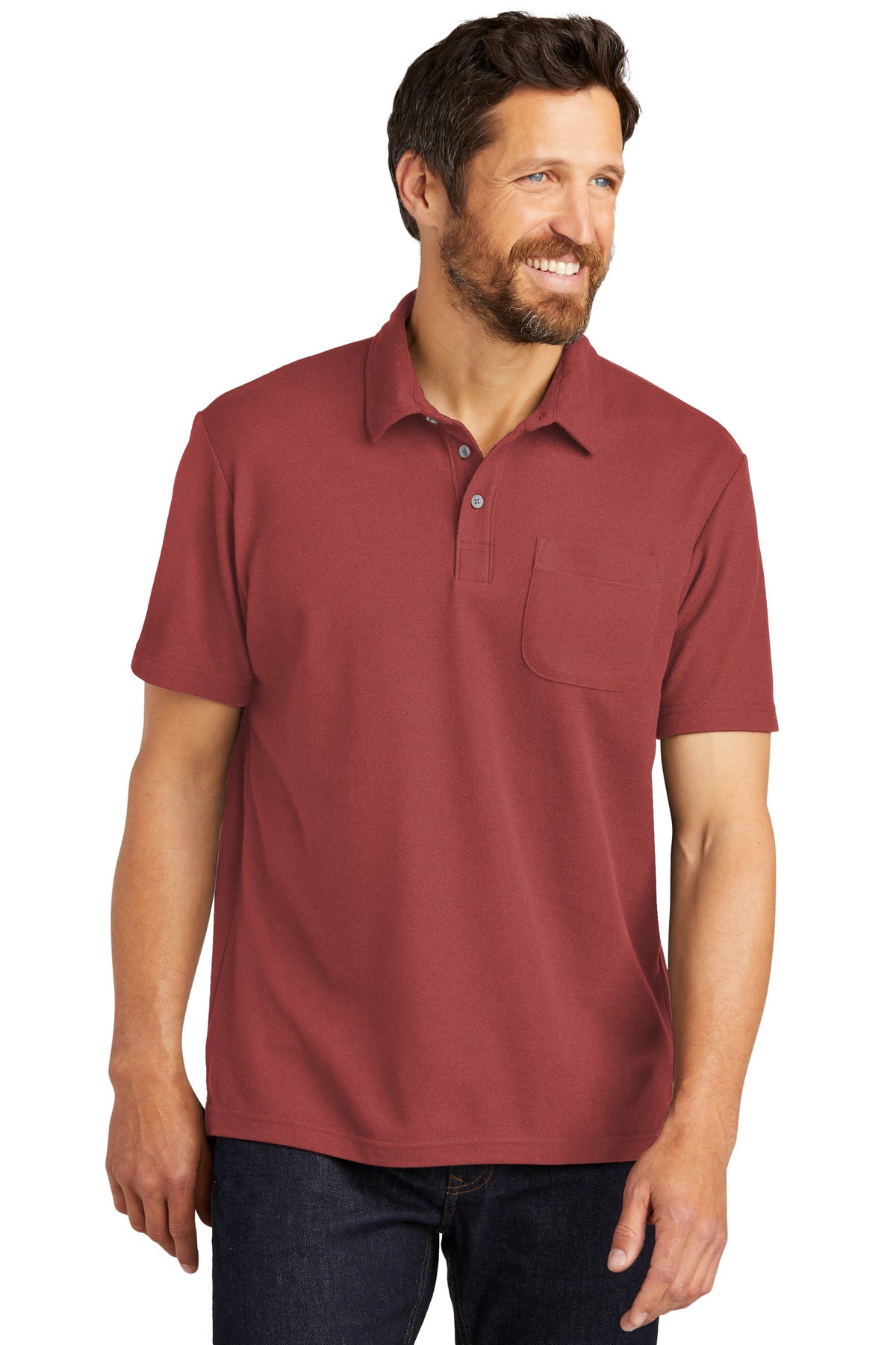 Port Authority Men's C-Free Cotton Blend Pique Pocket Polo Mens Apparel Shirts & Tops