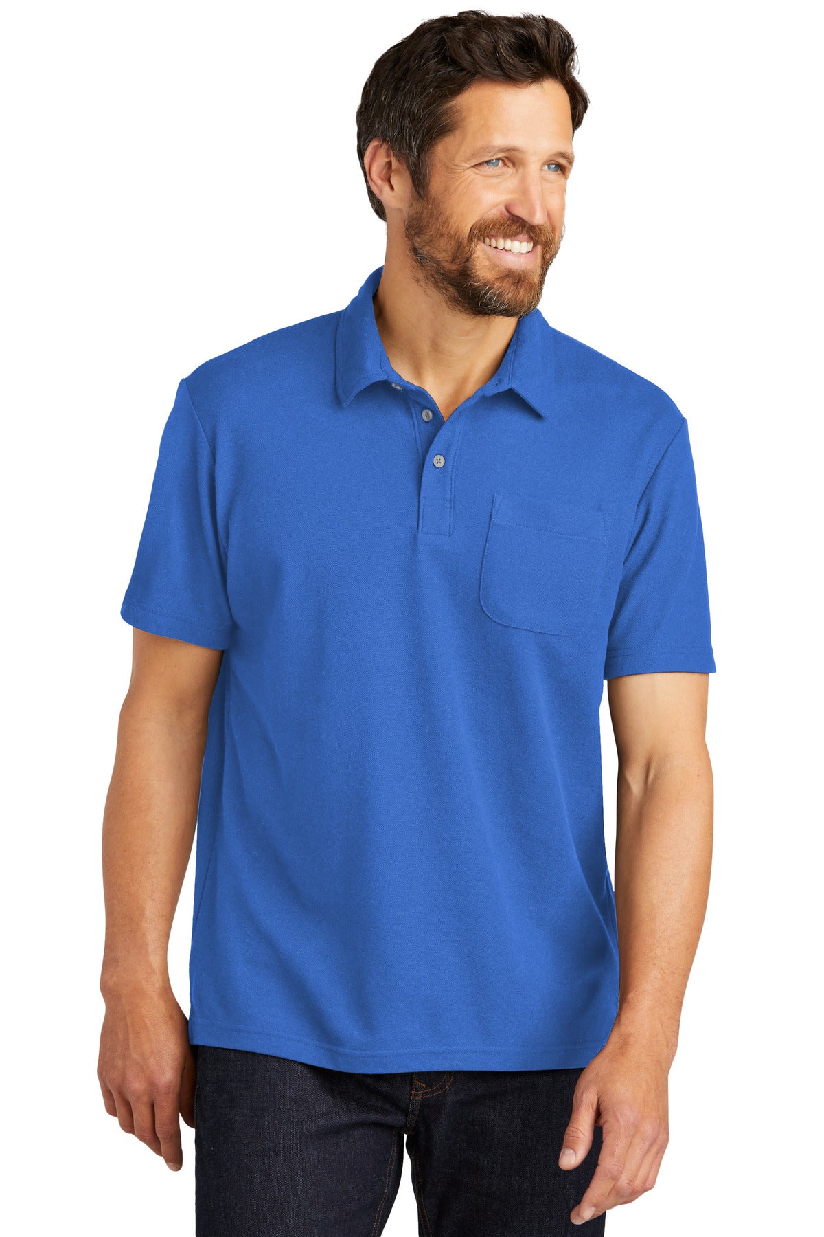 Port Authority Men's C-Free Cotton Blend Pique Pocket Polo Mens Apparel Shirts & Tops