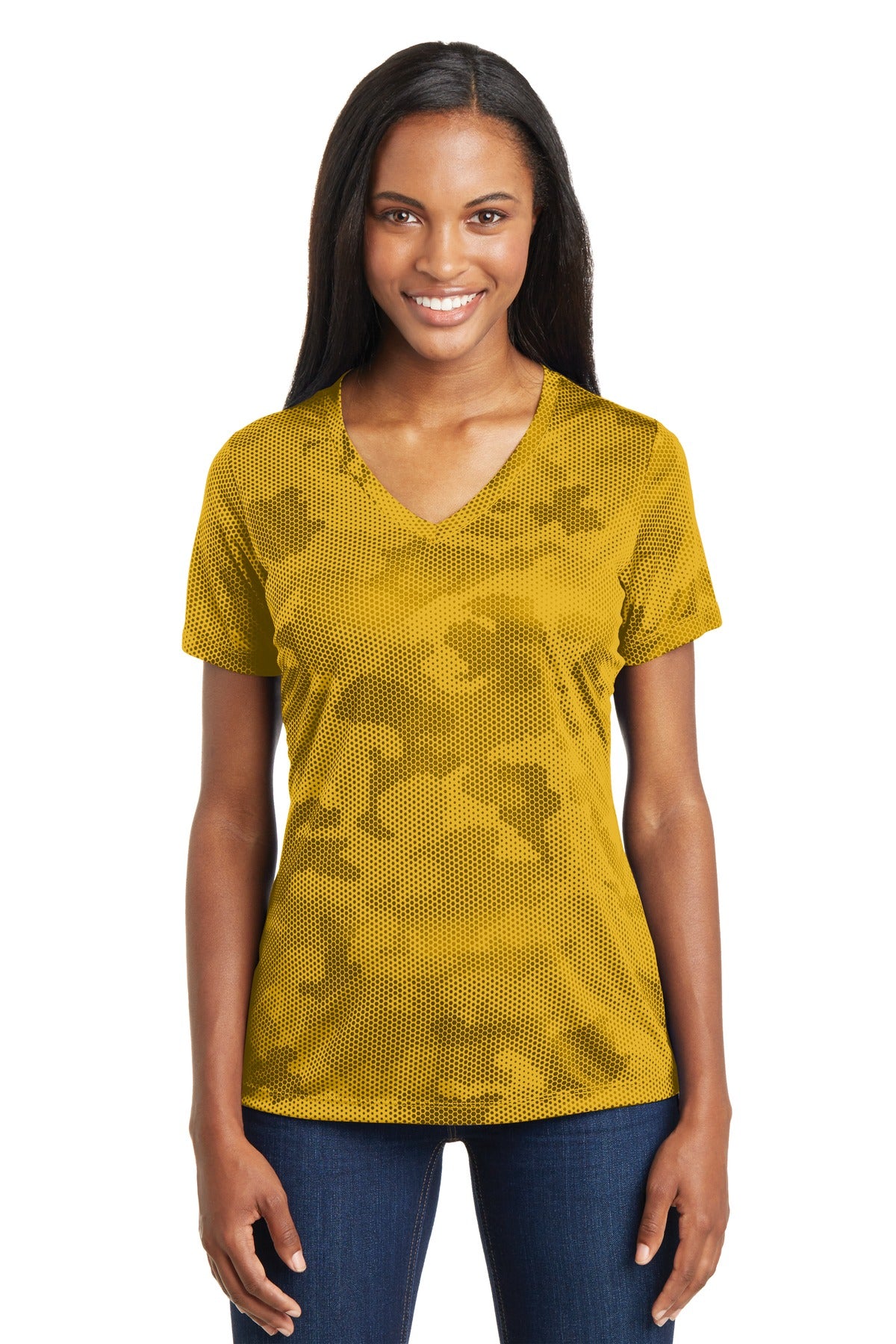 Sport-Tek Women's Camo Hex V-Neck Tee LST370