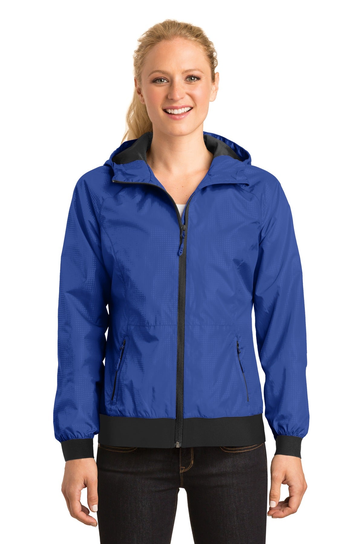 Sport-Tek Women's Embossed Hooded Wind Jacket LST53 Womens Apparel Jackets & Vests