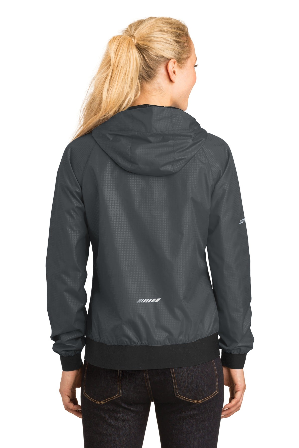 Sport-Tek Women's Embossed Hooded Wind Jacket LST53 Womens Apparel Jackets & Vests