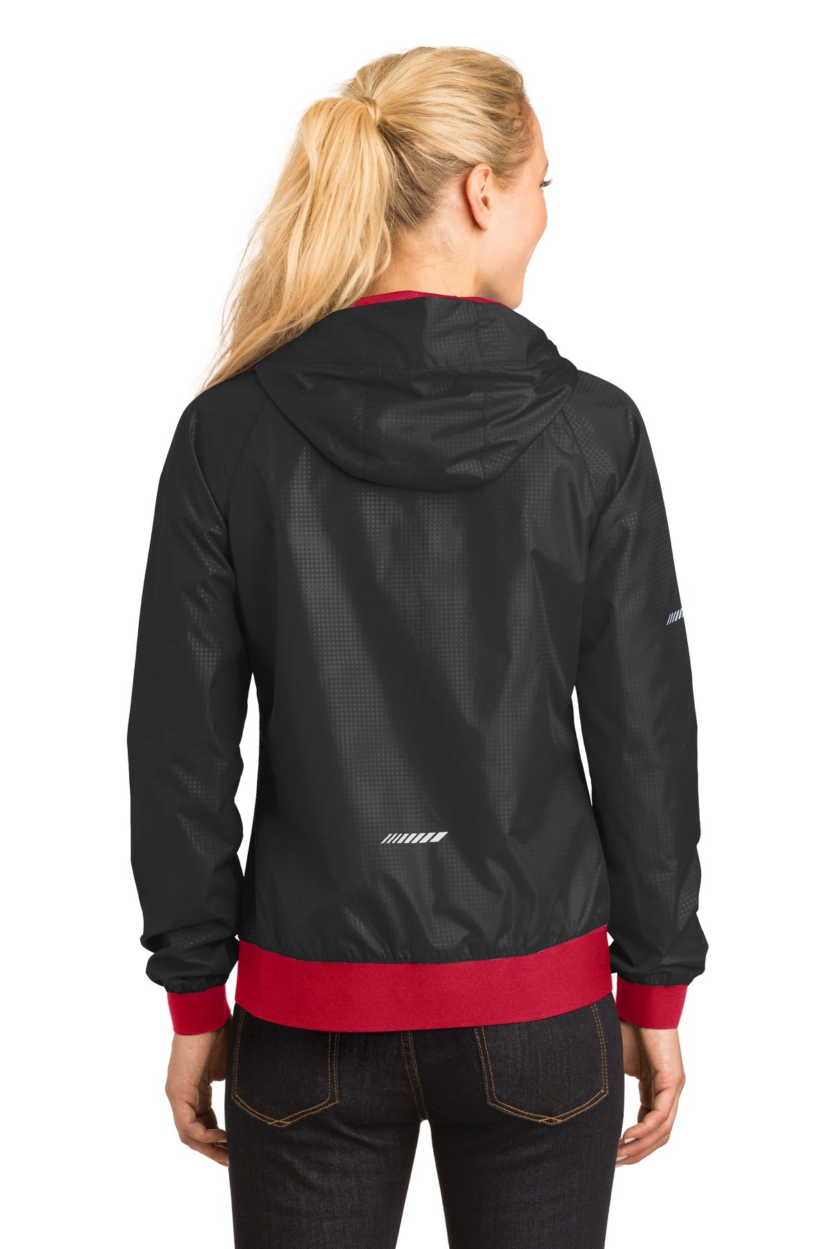 Sport-Tek Women's Embossed Hooded Wind Jacket LST53 Womens Apparel Jackets & Vests