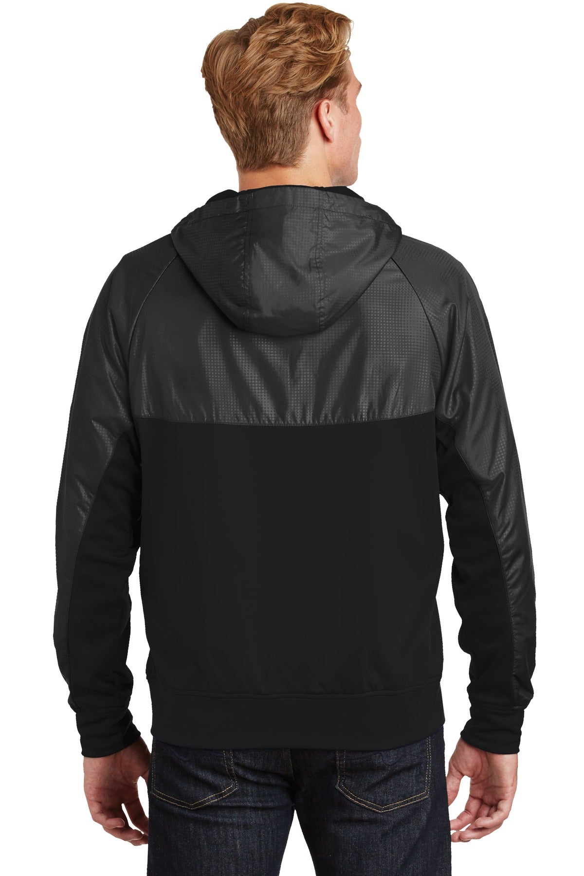 Sport-Tek Men's Embossed Hybrid Full-Zip Hooded Jacket JST50 Mens Apparel Jackets & Vests
