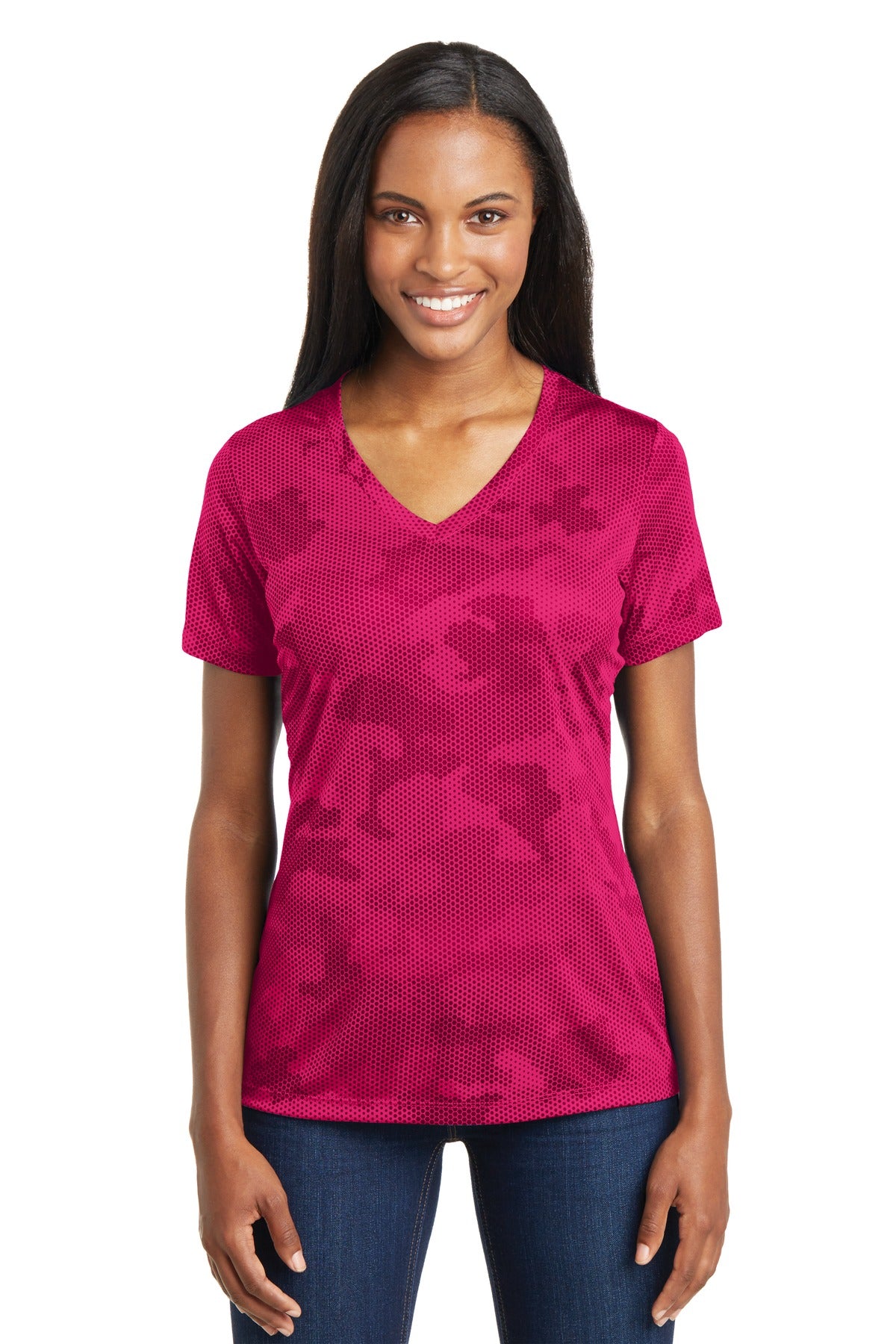 Sport-Tek Women's Camo Hex V-Neck Tee LST370