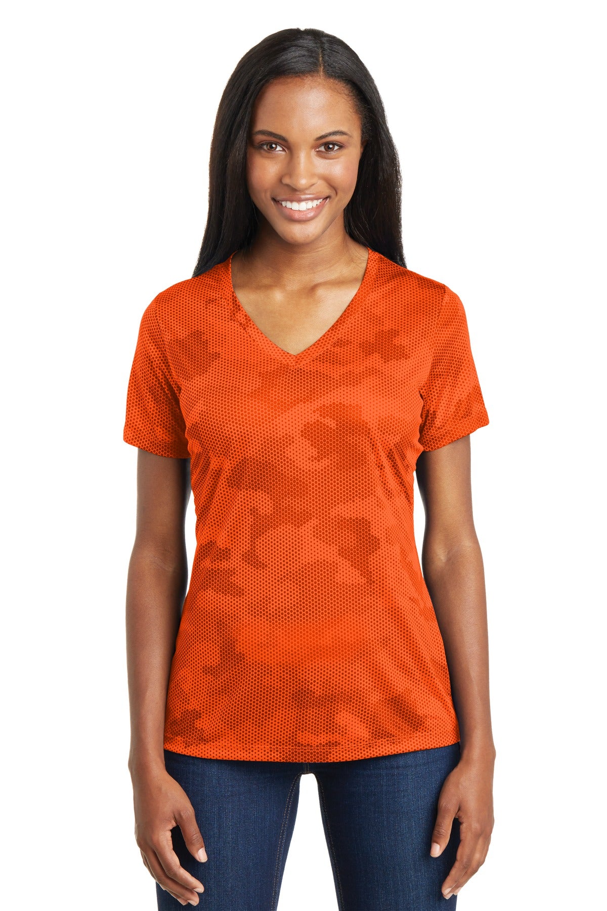 Sport-Tek Women's Camo Hex V-Neck Tee LST370