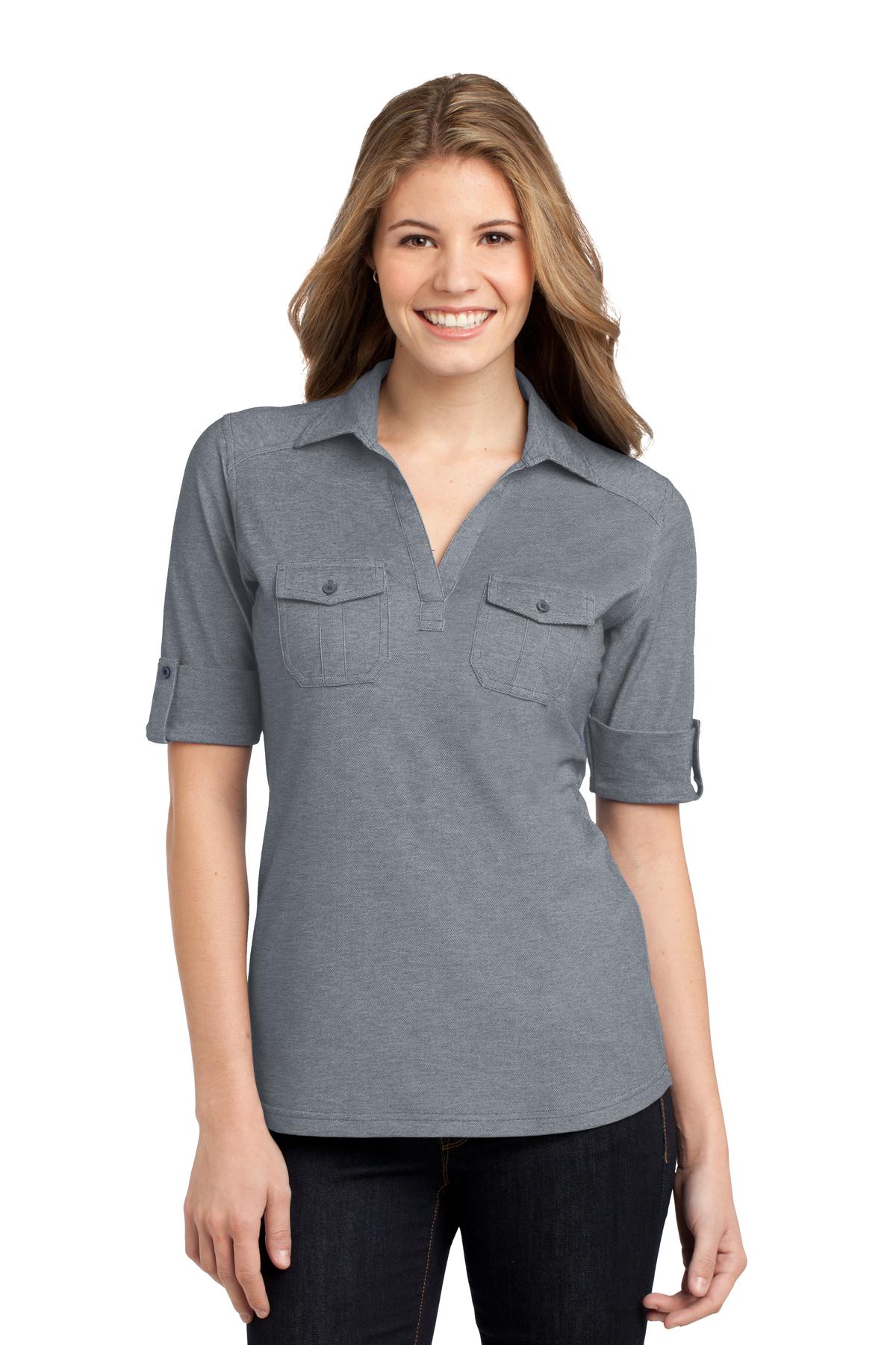Port Authority Ladies Oxford Pique Double Pocket Polo. L557