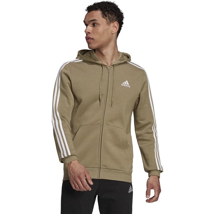 adidas Men's 3-Stripe Fleece Full Zip Hoodie Mens Apparel Sweatshirts & Fleece