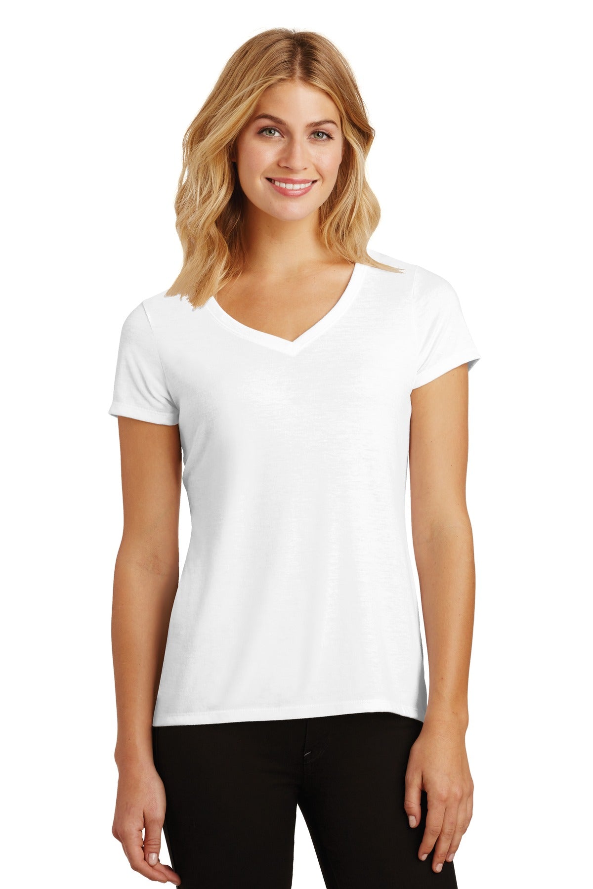District Women's Perfect Tri V-Neck Tee. DM1350L Womens Apparel Shirts & Tops