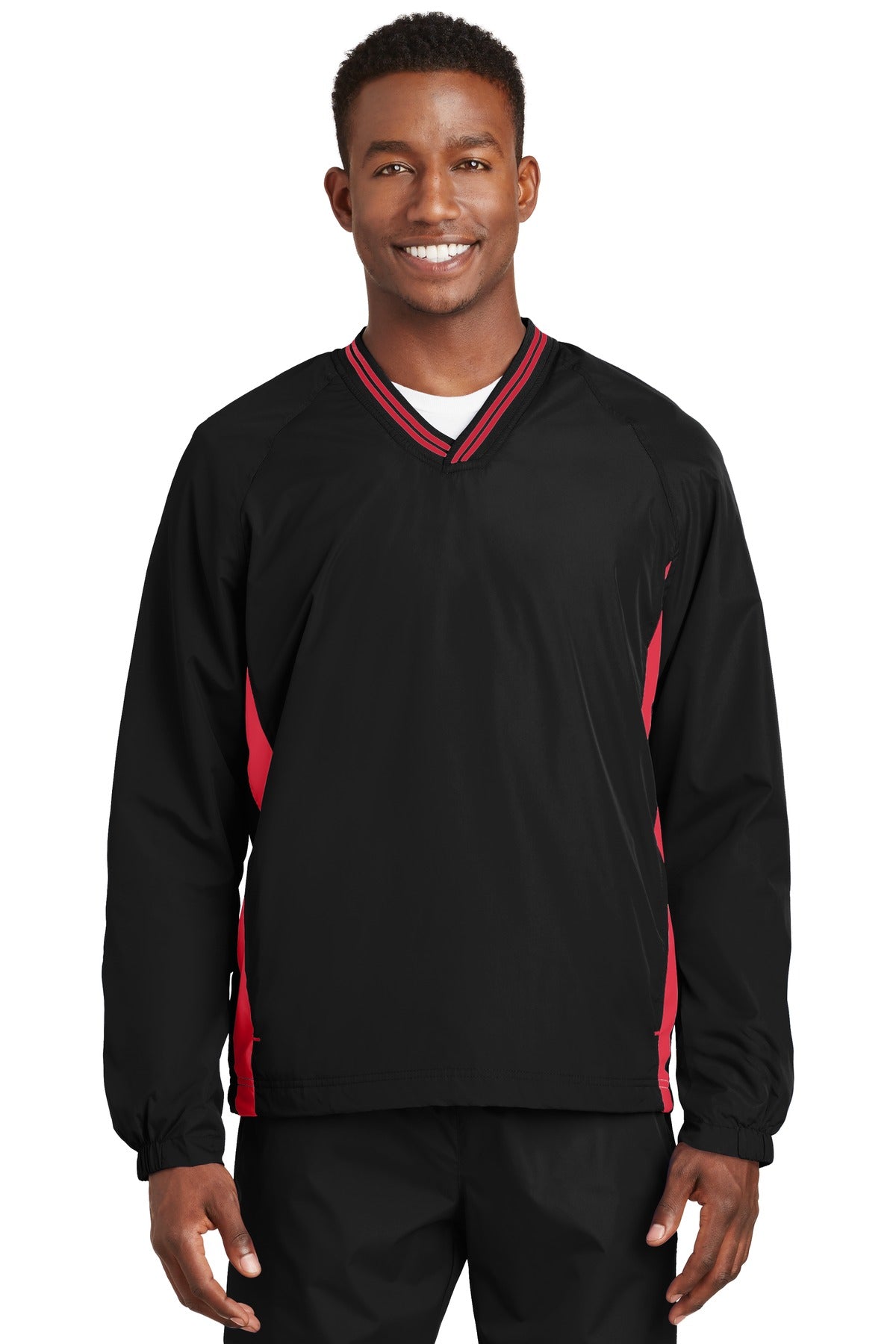 Sport-Tek Tipped V-Neck Raglan Wind Shirt 2 of 2 Mens Apparel Sweatshirts & Fleece
