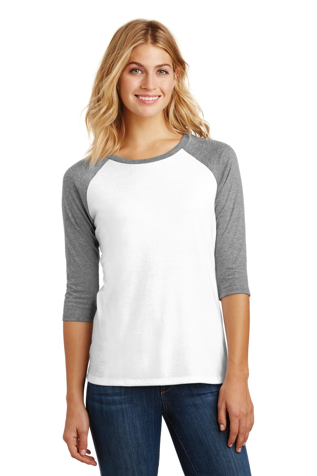 District Women's Perfect Tri 3/4-Sleeve Raglan. DM136L Womens Apparel Shirts & Tops